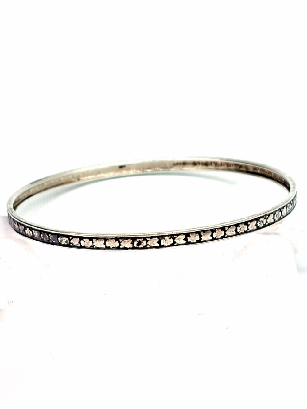 Danecraft Sterling Silver Floral Accent Bangle Bracelet - Authentic 1930s Signed
